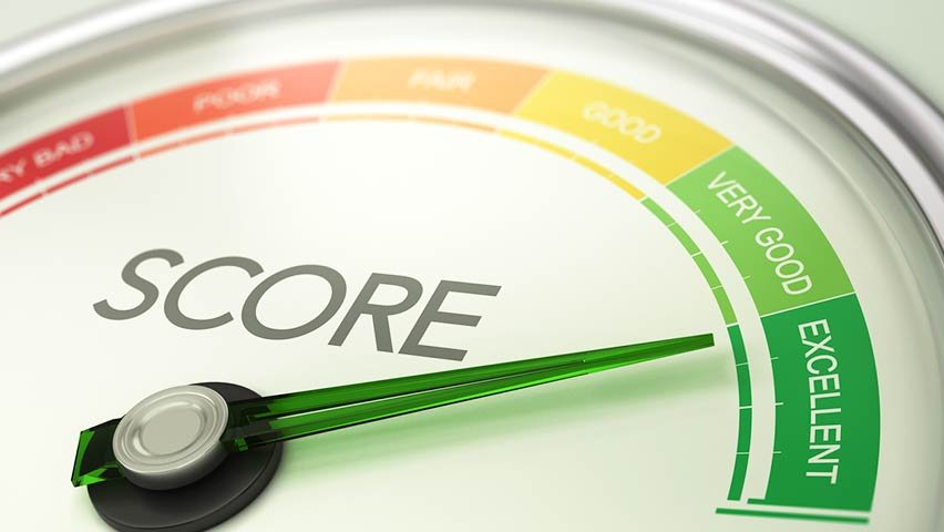 Green score meter indicating credit restoration progress.